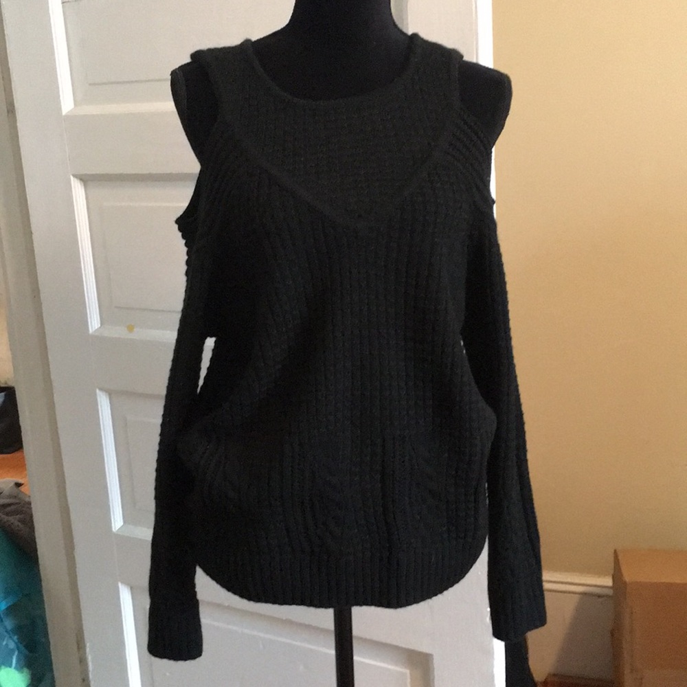Black cold shoulder cableknit sweater